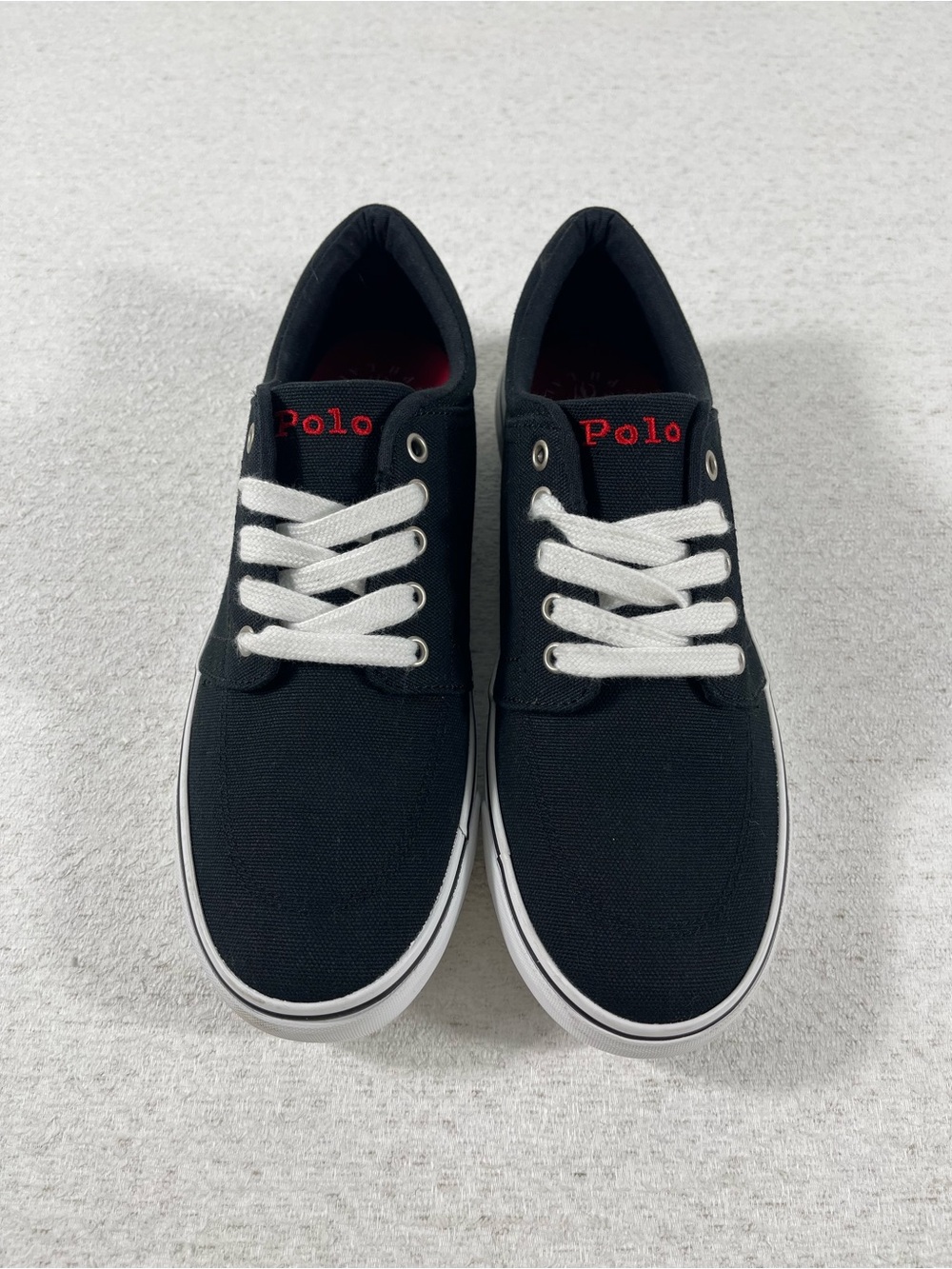 NWOB Women's Polo Ralph Lauren Size 7 Black w/ Red Pony Sneakers. SKU#0366